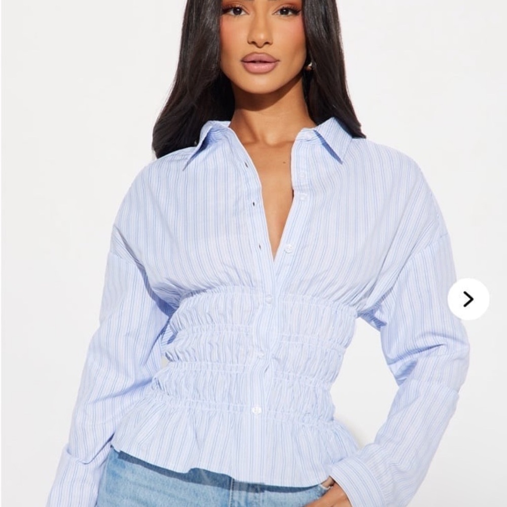 Fashion Nova Blue Striped Button Down Shirt